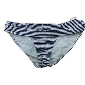 Lauren Ralph Lauren Striped Banded-Waist Swim Bikini Bottoms White/Blue Size 14